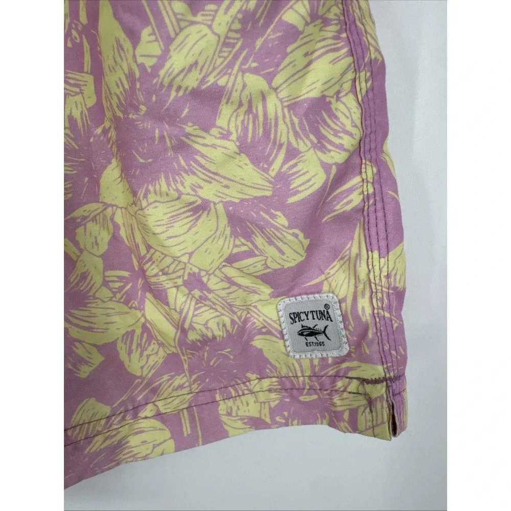 Spicy Tuna Men's S Swim Trunks Pink With Yellow Drawstring